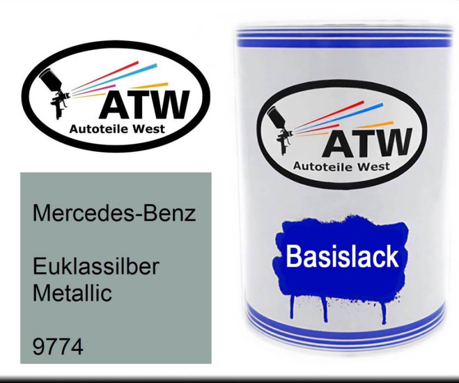 Mercedes-Benz, Euklassilber Metallic, 9774: 500ml Lackdose, von ATW Autoteile West.